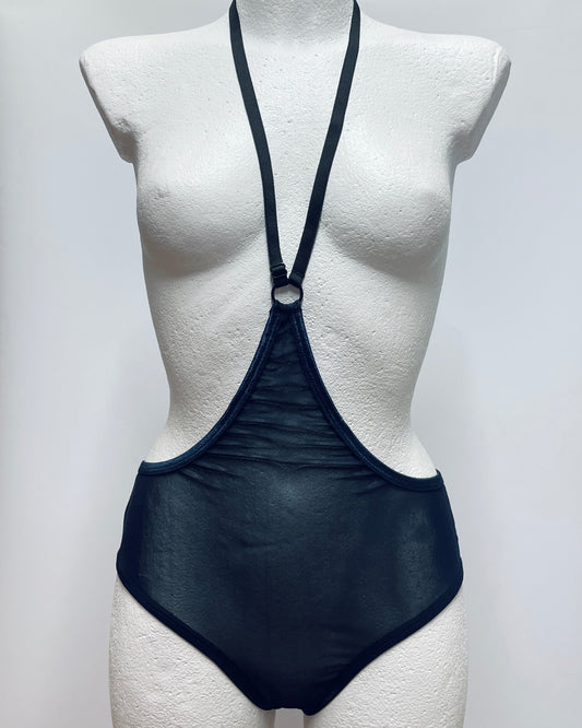 Mesh navy blue half bodysuit