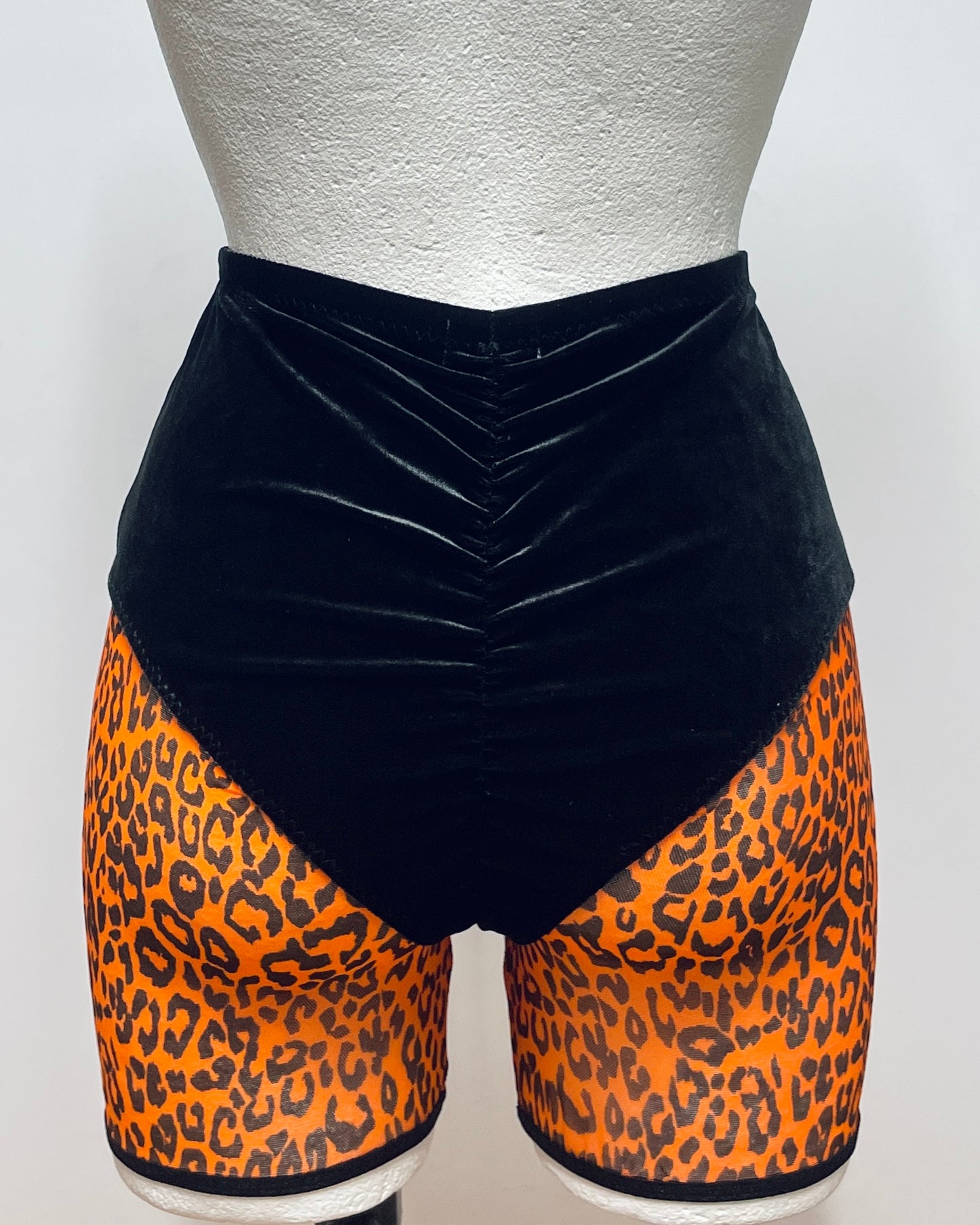 Orange leopard print mesh biker shorts (last one S)