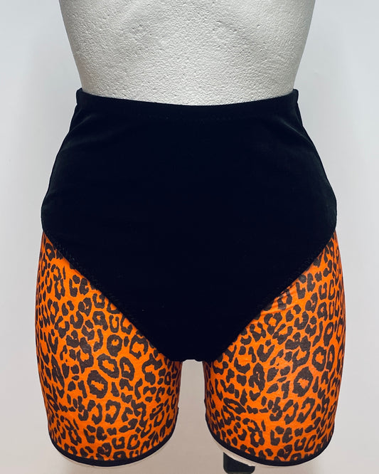 Orange leopard print mesh biker shorts (last one S)