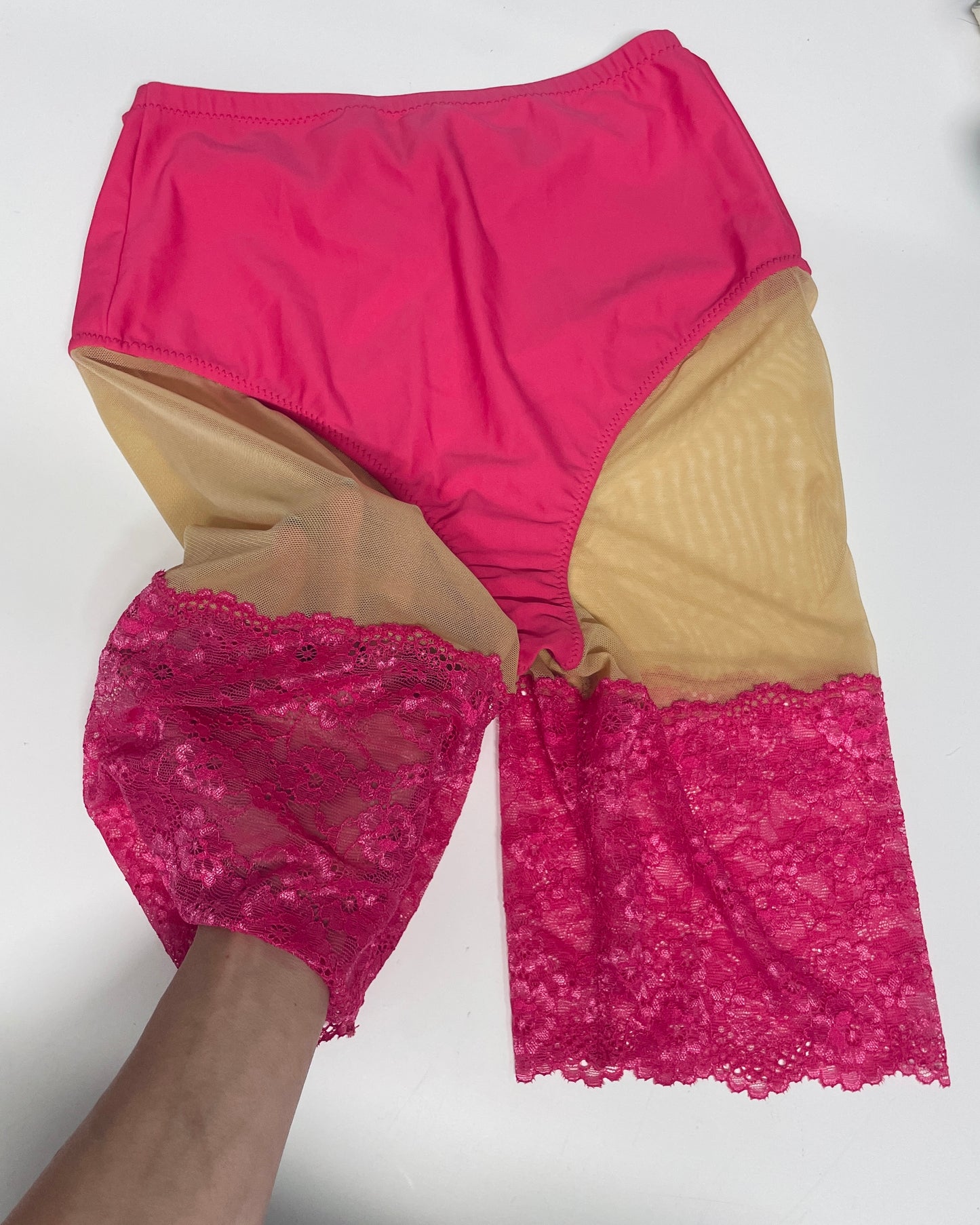 Pink top and lace garter biker shorts