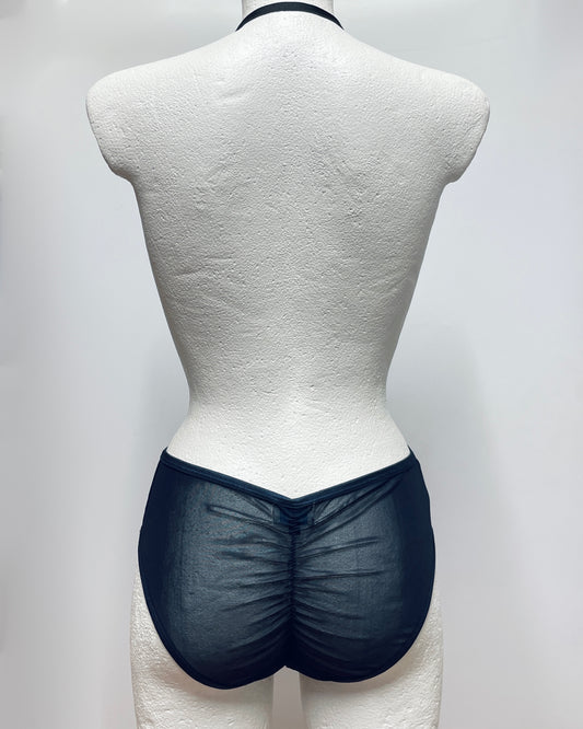 Mesh navy blue half bodysuit