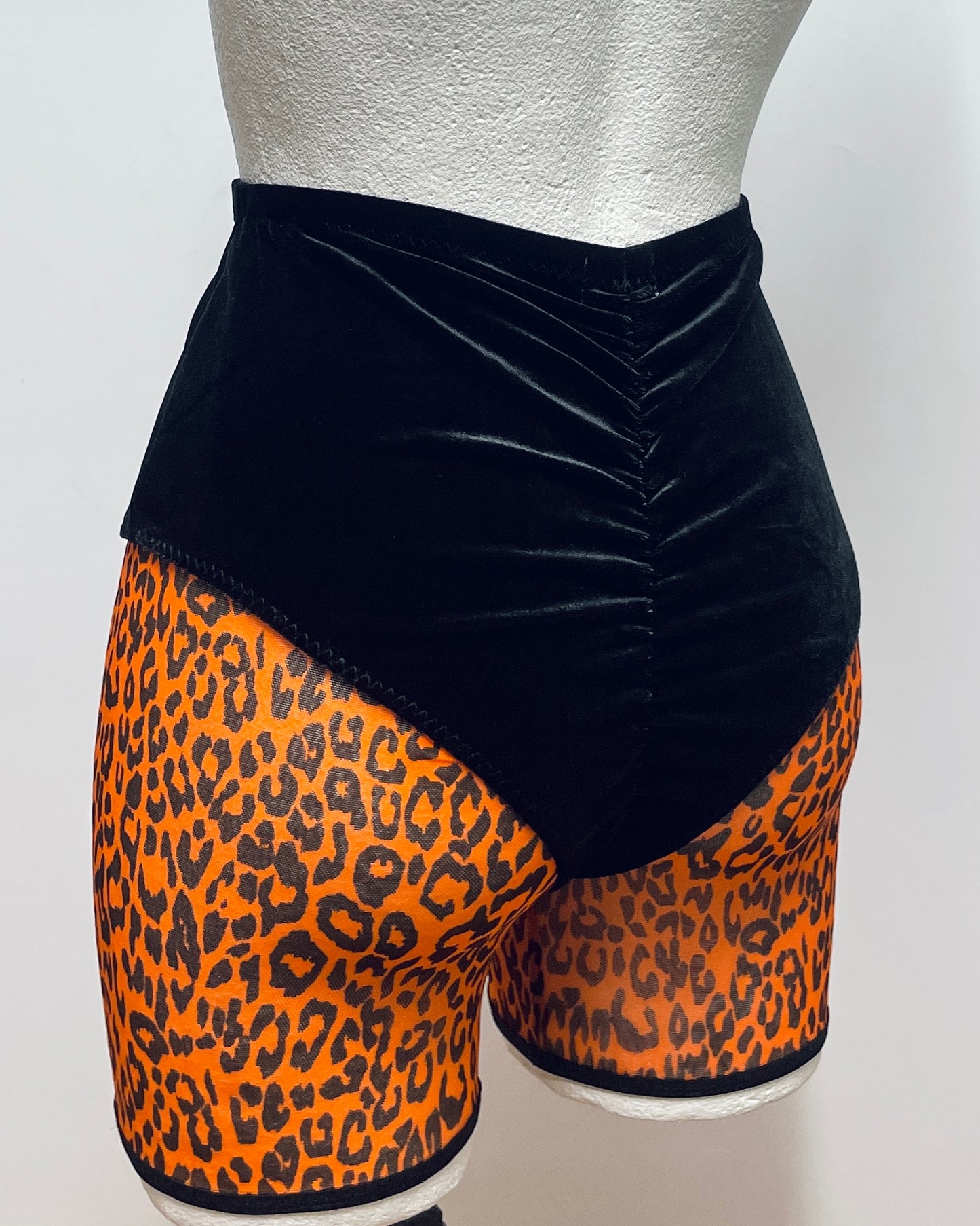 Orange leopard print mesh biker shorts (last one S)